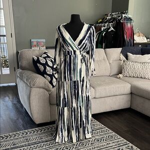 Skies Are Blue Navy and Cream Abstract Dress